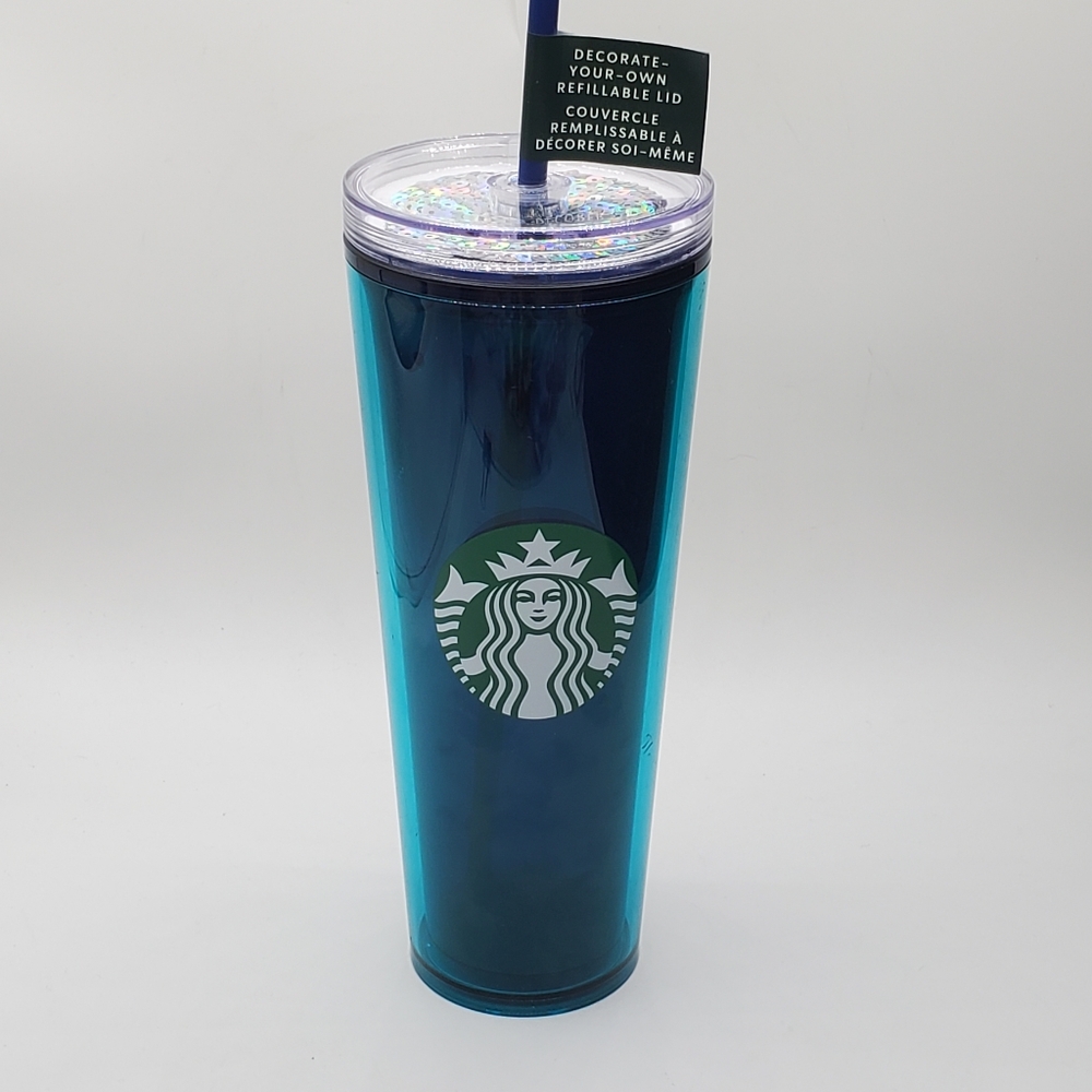 Metallic Blue Confetti Decorate Your Own Lid Cup Tumbler new venti 24 ounce